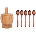 Ensemble de bols de broyage avec cuill�re en bois, vaisselle domestique, bol a bouillie, cuill�re a riz ...