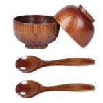 Ensemble de bols a cuill�res en bois, couverts en bois faits a la main