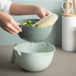 Ensemble de bols de cuisine 2 en 1, passoire de nettoyage pour grands l�gumes fruits 2l double couche ...