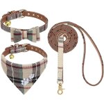 Ensemble collier et laisse pour chien - collier bandana classique a carreaux avec noeud papillon et empreinte ...