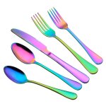 Ensemble de couverts 5 pièces, acier inoxydable avec plaqué titane coloré, multicolore, argenterie, service ... Ensemble de couverts 5 pièces, acier inoxydable avec plaqué titane coloré, multicolore, argenterie, service ...