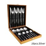 Ensemble de couverts en acier inoxydable, 16 pices, couteaux lumineux, fourchettes, cuillres a caf, ...