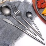 Ensemble de couverts en acier inoxydable 18 / 10, 4 pices, en or et noir, vendu avec fourchette, cuillre ...
