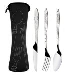 Ensemble de couverts en acier inoxydable, 3 pices, cuisine occidentale, couteau a steak, fourchette ...
