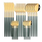 Ensemble de couverts en acier inoxydable, 30 pièces, noir et or, avec couteau, fourchette, cuillère, ... Ensemble de couverts en acier inoxydable, 30 pièces, noir et or, avec couteau, fourchette, cuillère, ...