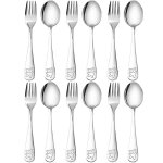 Ensemble de couverts en acier inoxydable pour enfants, argenterie s�re pour enfants, cuill�re et fourchette, ...