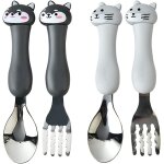 Ensemble de couverts en acier inoxydable pour enfants avec manches a motifs d'animaux de dessin anim� ...