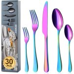 Ensemble de couverts arc - en - ciel pour 6 personnes, 30 pices ensemble de couverts colors avec couteau, ...