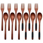 Ensemble de couverts en bois, 12 pices de 9 pouces, cuillres et fourchettes en bois, service de table ...