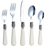 Ensemble de couverts crme ivoire 20 pcs, acier inoxydable avec poigne dtaille, traditionnel, elgant, ...