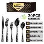 Ensemble de couverts design noir mat 20 pi�ces, ensemble d'ustensiles de cuisine avec motif original, ...
