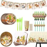Ensemble de couverts jetables ecologiques de 80 pi�ces, motif animaux de la for�t, id�al pour les f�tes ...
