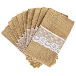 Ensemble de couverts en jute naturel, couteaux et fourchettes, support de sac en argenterie, toile de ...