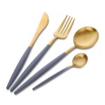 Ensemble couverts luxe or 2025 4 pi�ces - manche gris acier inoxydable 18 / 10 service table
