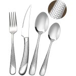 Ensemble de couverts modernes 24 pices, noir martel couteaux dentels 2 - en - 1 ultra - tranchants, ...