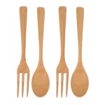 Ensemble de couverts portables en bois 4 pi�ces - fourchettes et cuill�res el�gantes pour salades, nouilles ...