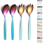 Ensemble de couverts a salade arc - en - ciel, ensemble de service de salade en acier inoxydable placage ...