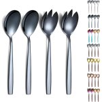 Ensemble de couverts a salade noire, ensemble de service de salade en acier inoxydable placage titane ...
