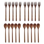 Ensemble de cuillres et fourchettes en bois naturel, couverts de cuisine, salade alimentaire (ensemble ...