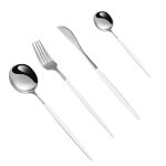 Ensemble d'argenterie avec poign�e de couleur unie, ensemble de couverts en acier inoxydable 4 pi�ces, ...