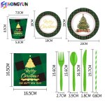 Ensemble pour f�te de no�l vaisselle jetable vert tartan d�corations pour r�unions d'h�tel gobelets et ...