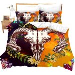 Ensemble de housse de couette pi��ces animal blanc mouton crane plante fleur vert feuille mod��le xcm ...