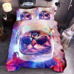Ensemble housse de couette xcm d imprim�� chat de l'espace colorim��trique pi��ces parure de lit microfibre ...