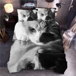 Ensemble housse de couette xcm d imprim�� chat gris animal pi��ces parure de lit microfibre housse de ...