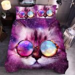 Ensemble housse de couette xcm d imprim�� chat ��toil�� de couleur animale pi��ces parure de lit microfibre ...