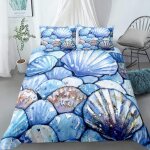 Ensemble housse de couette xcm d imprim�� coquille bleue pi��ces parure de lit microfibre housse de couette ...