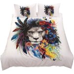 Ensemble housse de couette xcm d imprim�� lion animal peint pi��ces parure de lit microfibre housse de ...