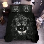 Ensemble housse de couette xcm d imprim�� lion noir animal pi��ces parure de lit microfibre housse de ...