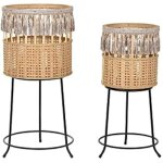 Ensemble de jardini�res - dkd home decor - marron et noir - m�tal et bambou - 35x35x68 cm - design contemporai ...