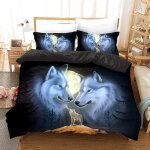 Ensemble de literie housse de couette loup motif animal, parure de couette animaux avec taies d'oreillers, ...