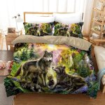 Ensemble de literie housse de couette loup motif animal, parure de couette animaux avec taies d'oreillers, ...