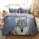 Ensemble de literie housse de couette loup motif animal, parure de couette animaux avec taies d'oreillers, ...