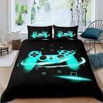 Ensemble de literie pi��ces console de jeu d blanc gris bleu noir vert jaune motif double housse de couette ...