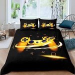 Ensemble de literie pi��ces console de jeu d blanc gris bleu noir vert jaune motif double housse de couette ...