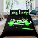 Ensemble de literie pi��ces console de jeu d blanc gris bleu noir vert jaune motif double housse de couette ...