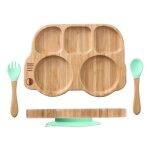 Ensemble de menthe - bol d'alimentation en bois de bambou pour b�b�, assiette en forme de voiture avec ...