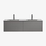 Ensemble de meuble de salle de bain suspendu en bois avec lavabos int�gr�s noura