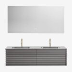 Ensemble de meuble de salle de bain suspendu en bois avec lavabos int�gr�s noura