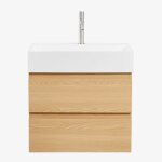 Ensemble de meuble de salle de bain suspendu en bois et placage de fr�ne avec lavabo int�gr� ona