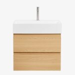 Ensemble de meuble de salle de bain suspendu en bois et placage de fr�ne avec lavabo int�gr� ona