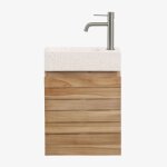 Ensemble de meuble de salle de bain suspendu en bois de teck avec lavabo int�gr� en ciment napier
