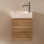 Ensemble de meuble de salle de bain suspendu en bois de teck avec lavabo int�gr� en ciment napier