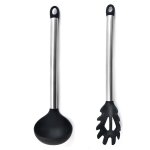 Ensemble mini ustensiles de cuisine 2 pices - acier inoxydable et cuillre a soupe + pince a poudre ...