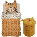 Ensemble parure de lit enfant + coffre de rangement pouf pliable - today - jungle - 140 x 200 cm - coton ...