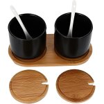 Ensemble pots a epices c�ramique noirs avec cuill�re