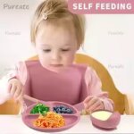 Ensemble de repas pour bb, ensemble d'assiettes a ventouse en silicone de qualit alimentaire, rsistant ...